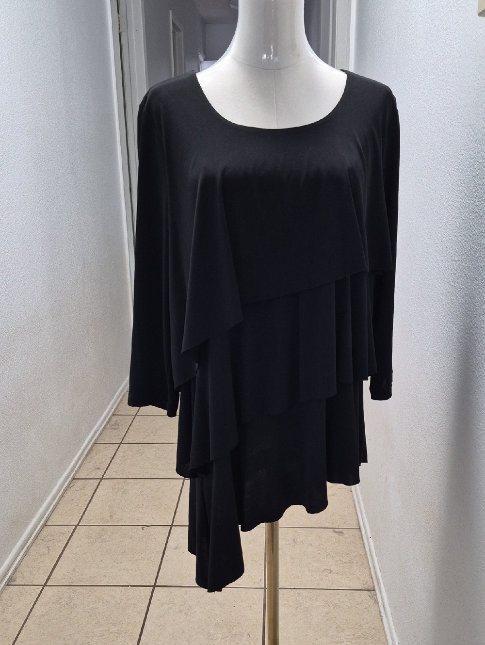 Susan Graver Black Layered Ruffle Top, 3/4 Sleeve